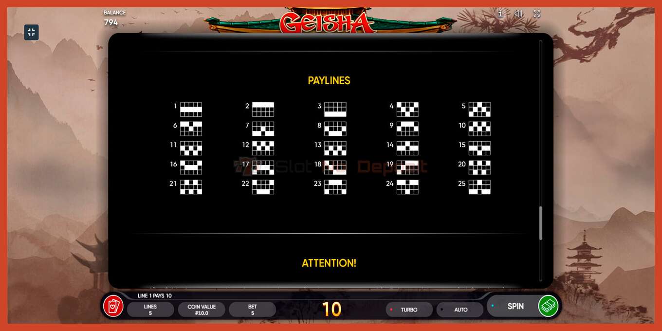 Slot screenshot: Geisha no deposit, number - 7