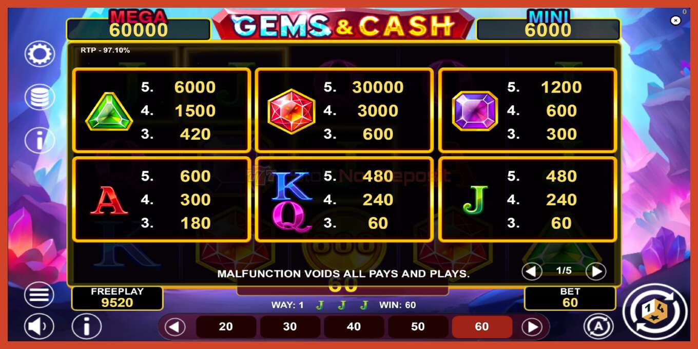 স্লট স্ক্রিনশট: Gems & Cash কোন আমানত, সংখ্যা - 5