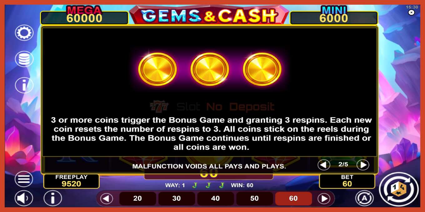 স্লট স্ক্রিনশট: Gems & Cash কোন আমানত, সংখ্যা - 6