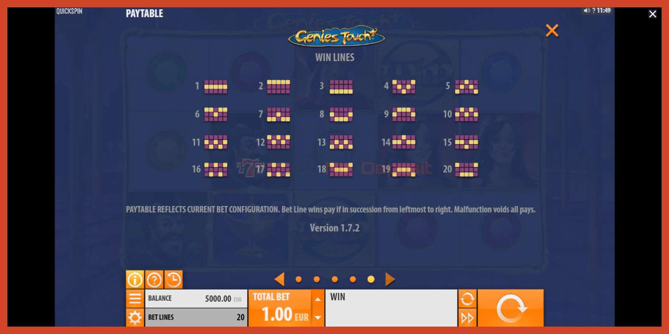 Slot screenshot: Genies Touch no deposit, number - 5