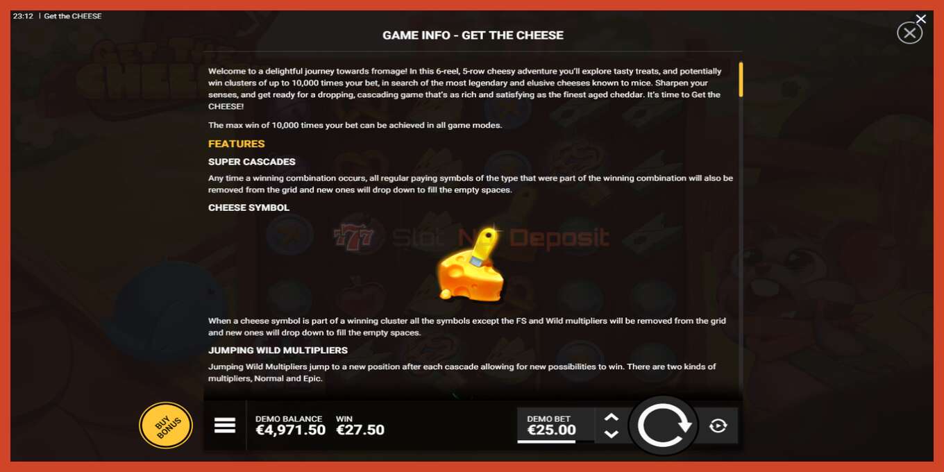 Slot screenshot: Get The Cheese no deposit, number - 6