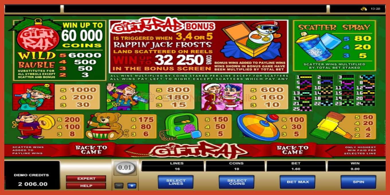 Tangkapan skrin slot: Gift Rap tiada deposit, nombor - 7