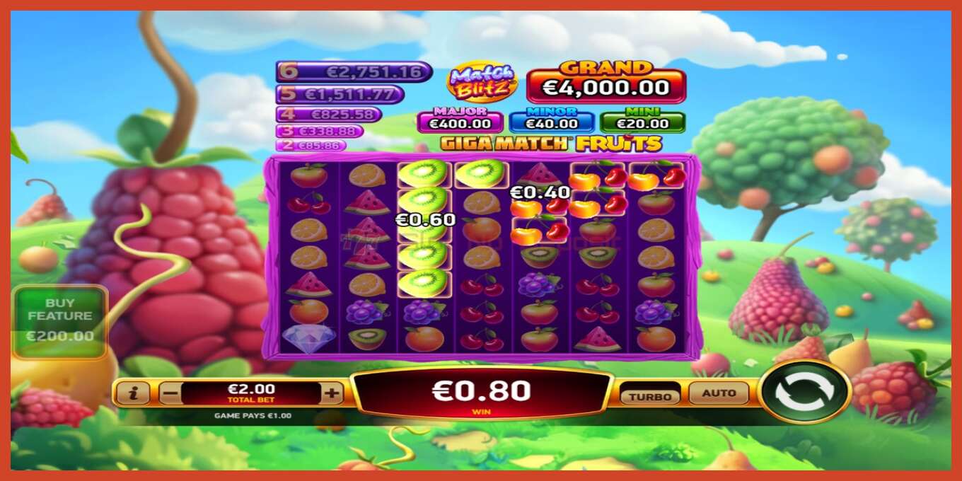 Slot skærmbillede: Giga Match Fruits intet depositum, antal - 3