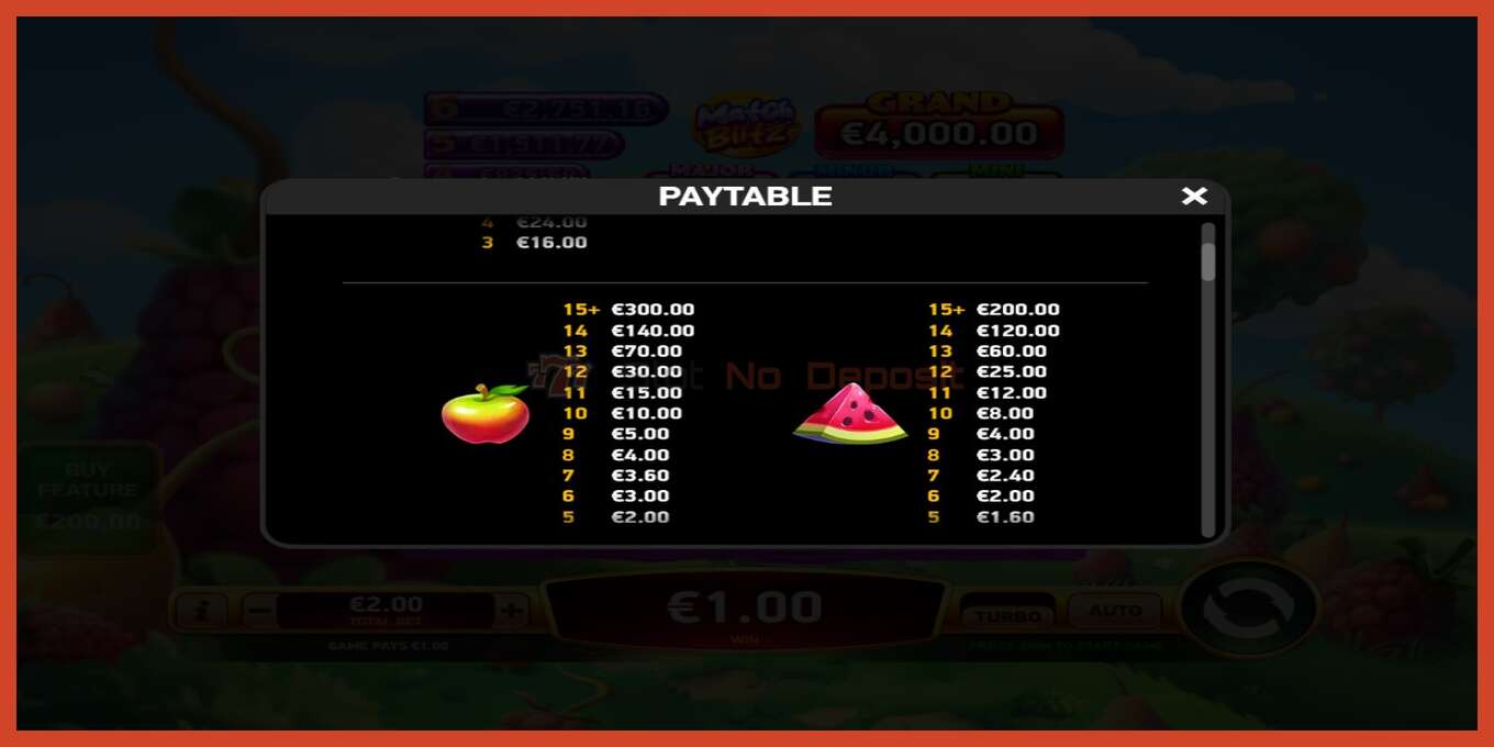 Slot skærmbillede: Giga Match Fruits intet depositum, antal - 5