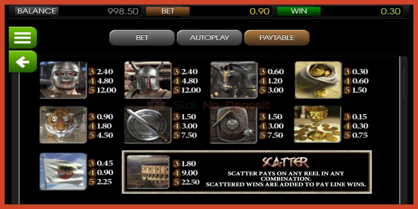 Slot screenshot: Gladiator no deposit, number - 3