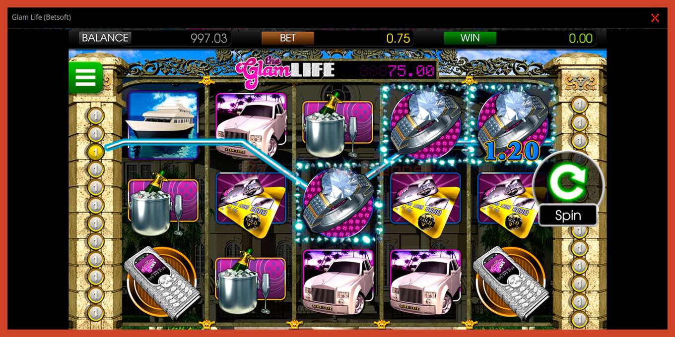 Slot skærmbillede: Glam Life intet depositum, antal - 3