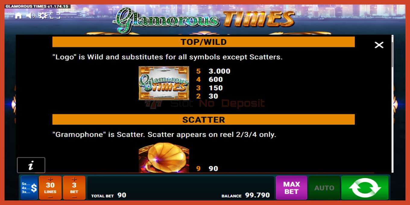 Slot screenshot: Glamorous Times no deposit, number - 5