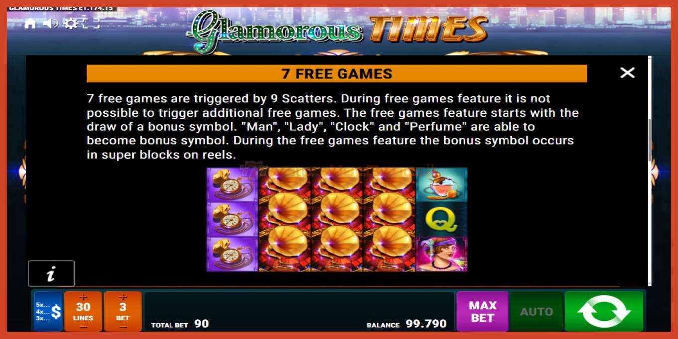 Slot screenshot: Glamorous Times no deposit, number - 6