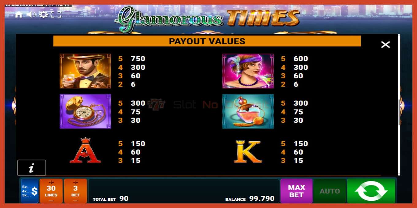 Slot screenshot: Glamorous Times no deposit, number - 7