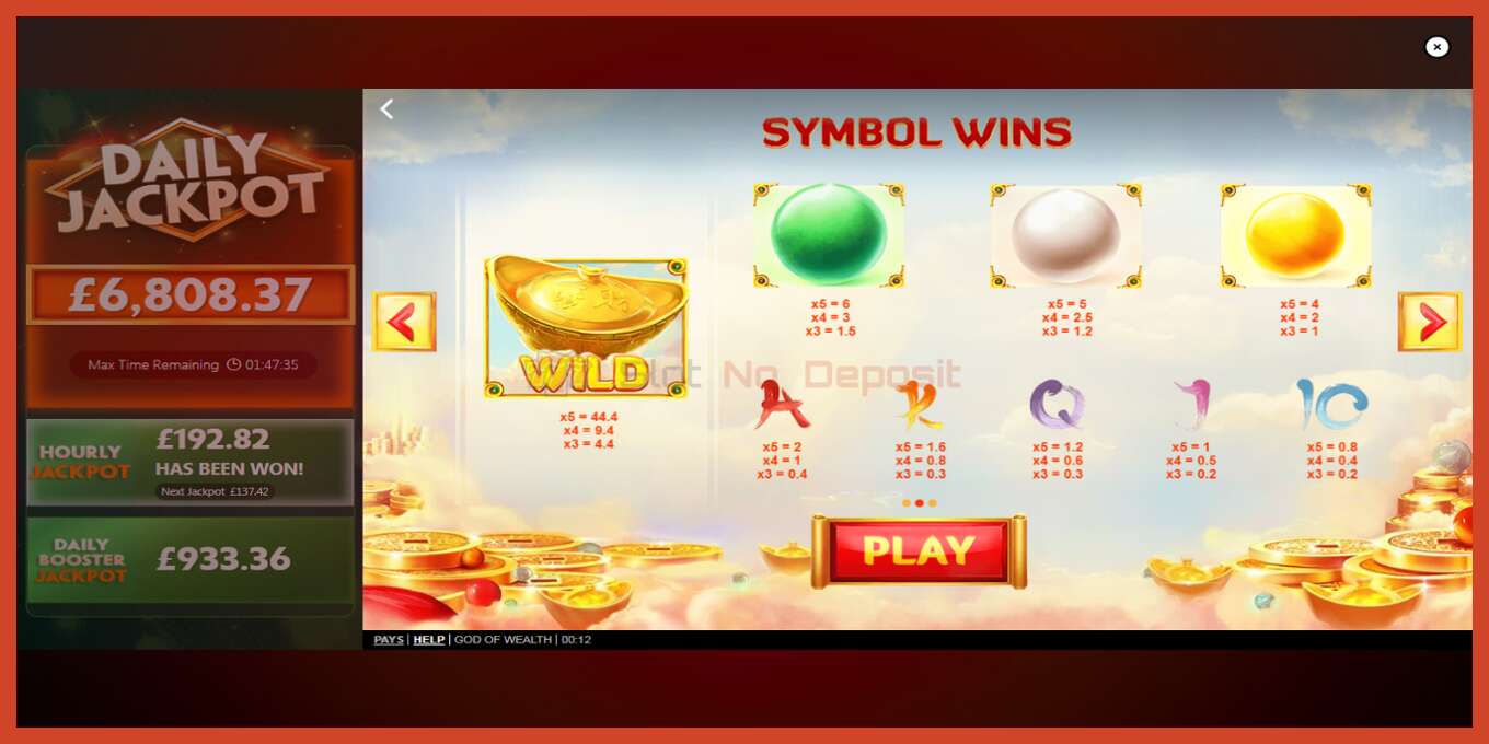 Slot screenshot: God of Wealth no deposit, number - 5