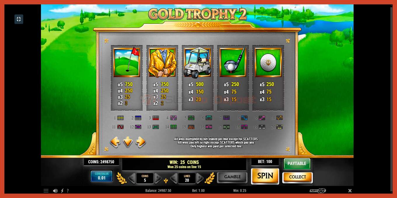 Slot screenshot: Gold Trophy 2 no deposit, number - 5