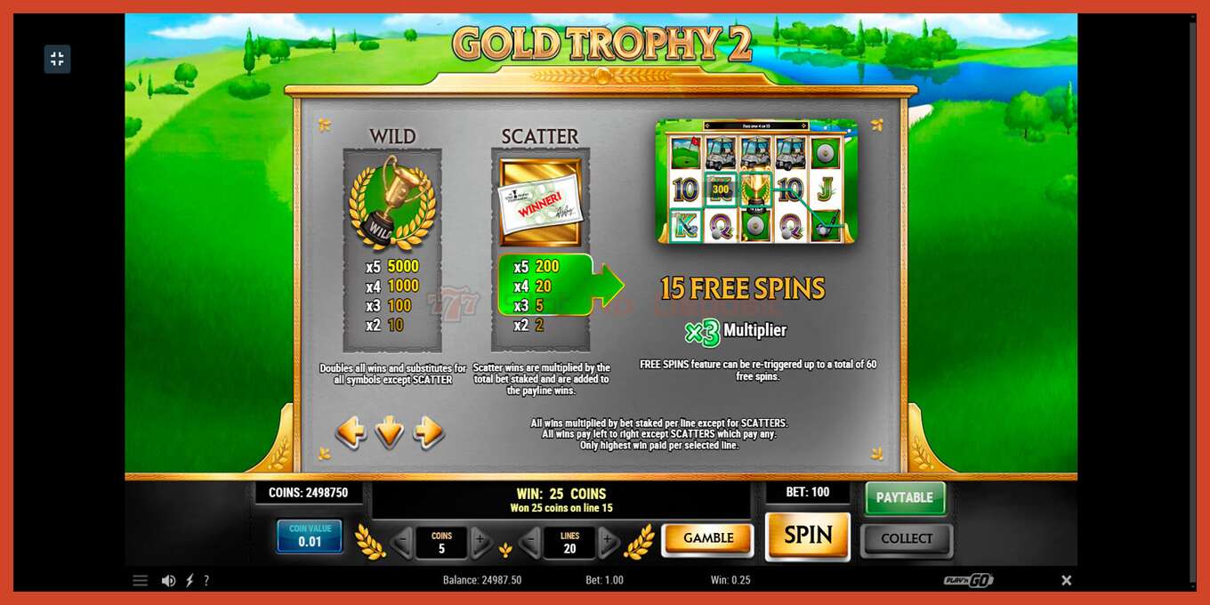 Slot screenshot: Gold Trophy 2 no deposit, number - 6