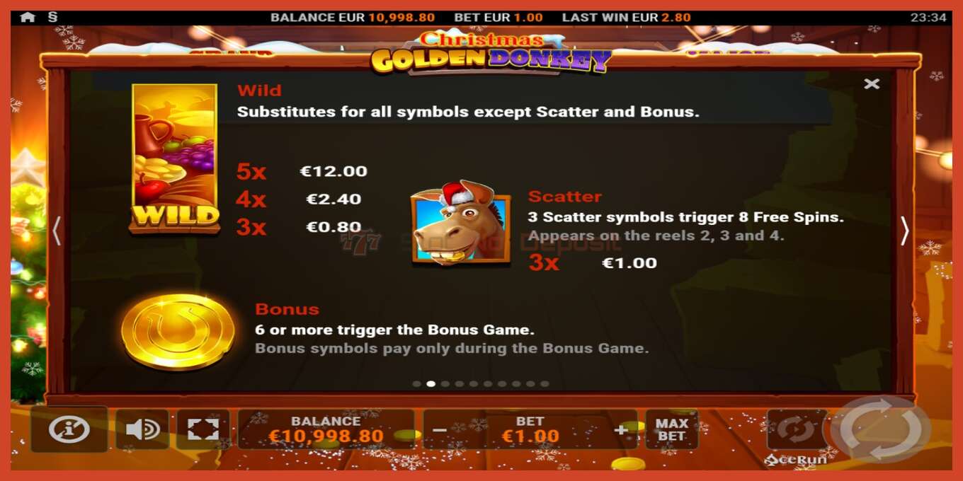 Slot screenshot: Golden Donkey Christmas no deposit, number - 5