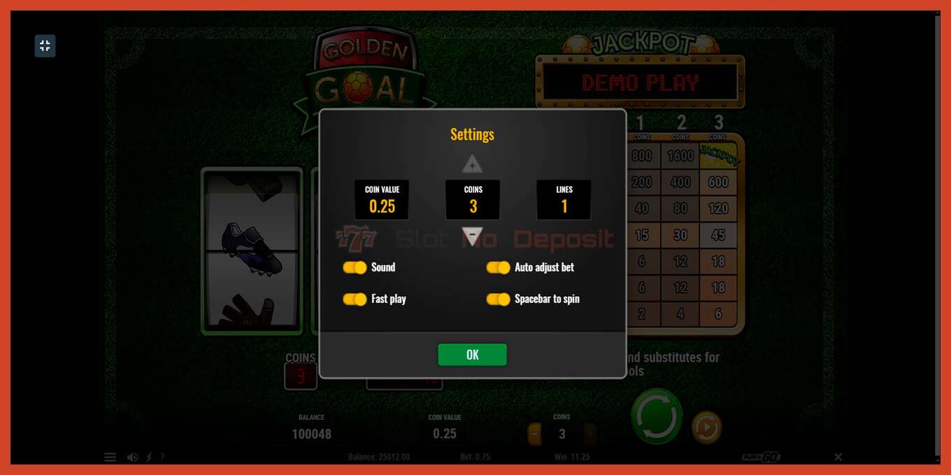 Slot screenshot: Golden Goal no deposit, number - 3