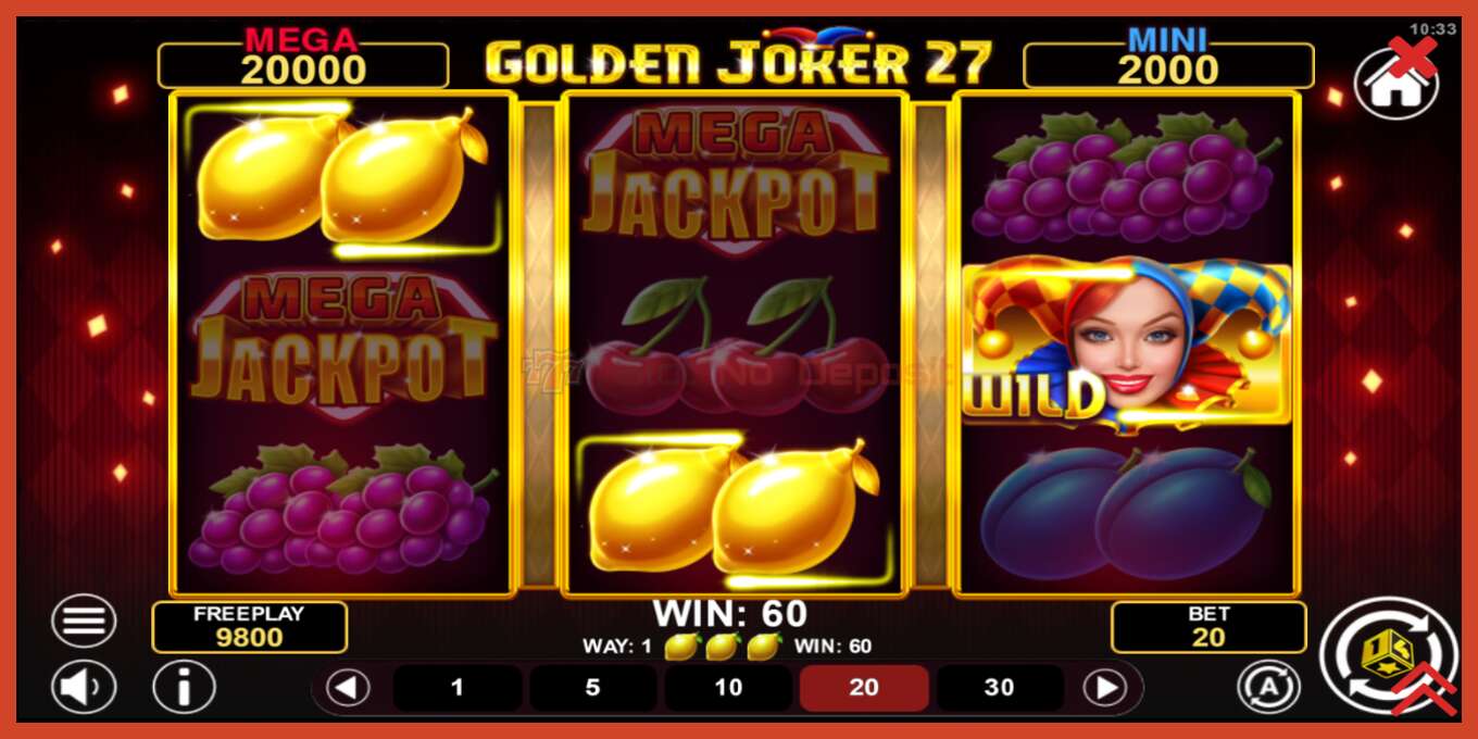 Slot skærmbillede: Golden Joker 27 Hold & Win intet depositum, antal - 3