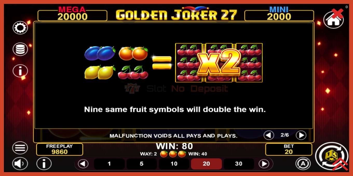 Slot skærmbillede: Golden Joker 27 Hold & Win intet depositum, antal - 6