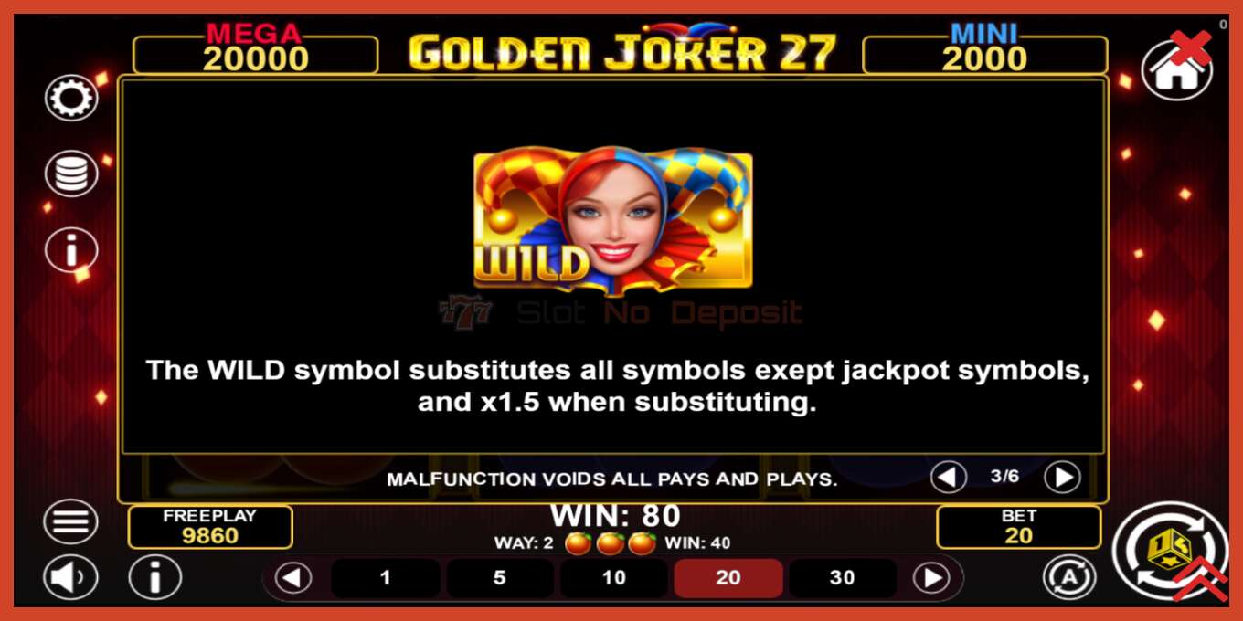 Slot skærmbillede: Golden Joker 27 Hold & Win intet depositum, antal - 7