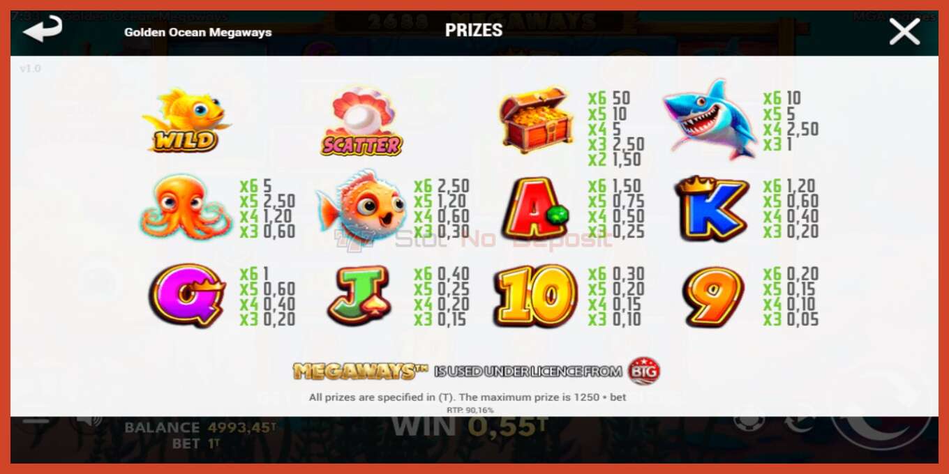 Slot screenshot: Golden Ocean Megaways no deposit, number - 4