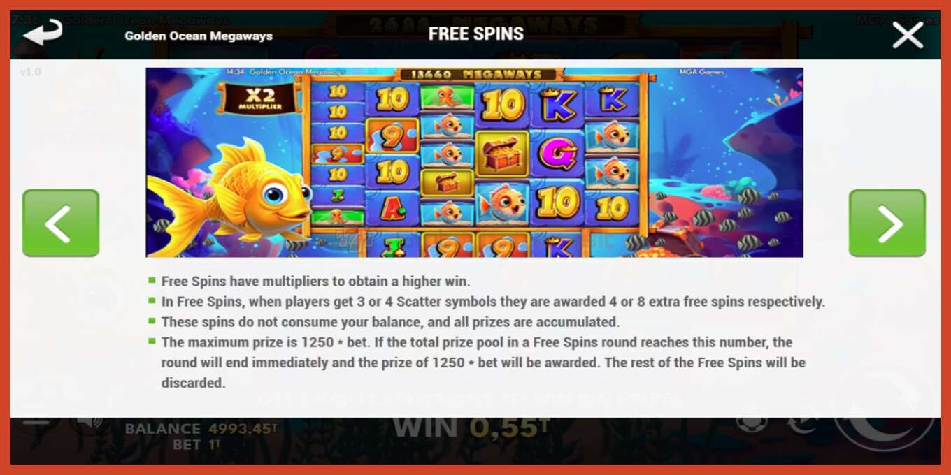 Slot screenshot: Golden Ocean Megaways no deposit, number - 7