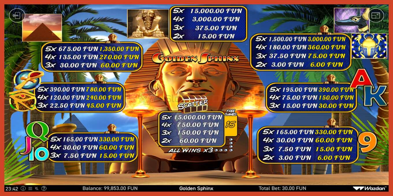 Slot screenshot: Golden Sphinx no deposit, number - 6