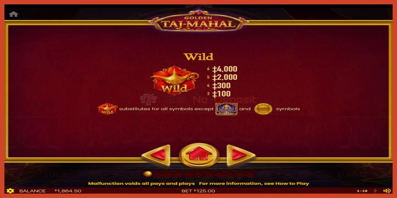 Slot screenshot: Golden Taj Mahal no deposit, number - 3