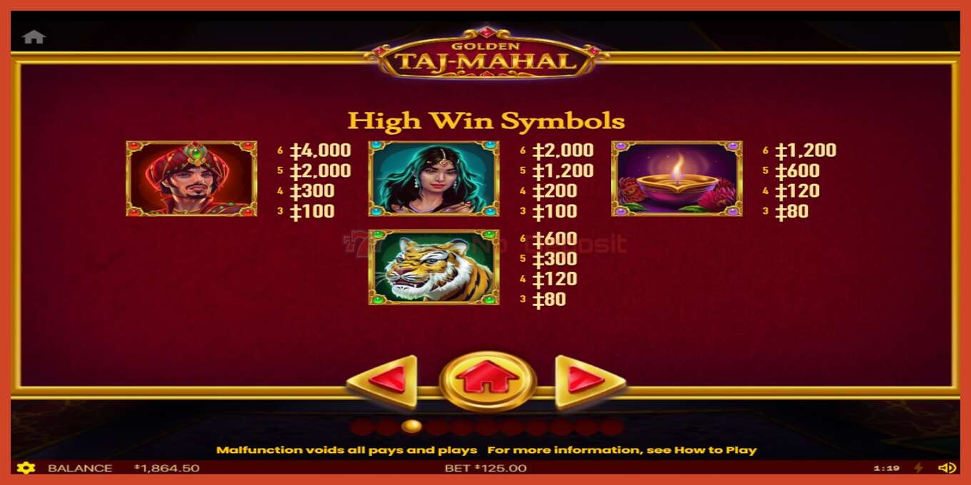 Slot screenshot: Golden Taj Mahal no deposit, number - 5