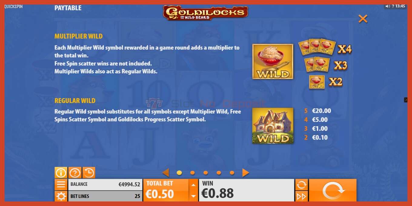 Captura de pantalla do slot: Goldilocks and the Wild Bears sen depósito, número - 4