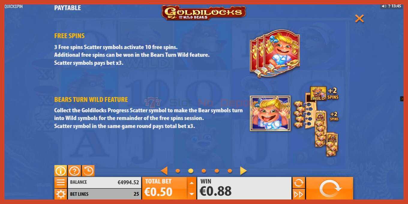 Captura de pantalla do slot: Goldilocks and the Wild Bears sen depósito, número - 5