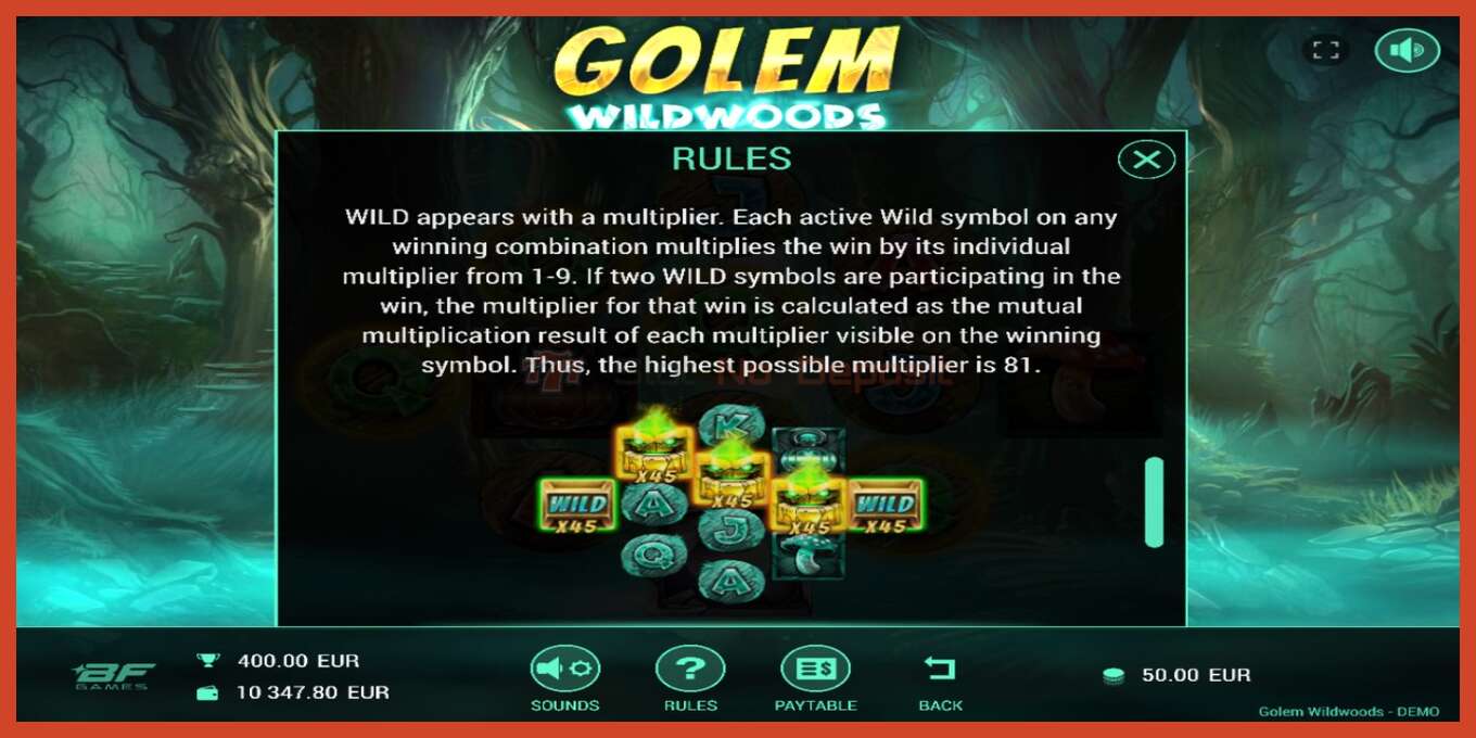 Slot screenshot: Golem Wildwoods no deposit, number - 5