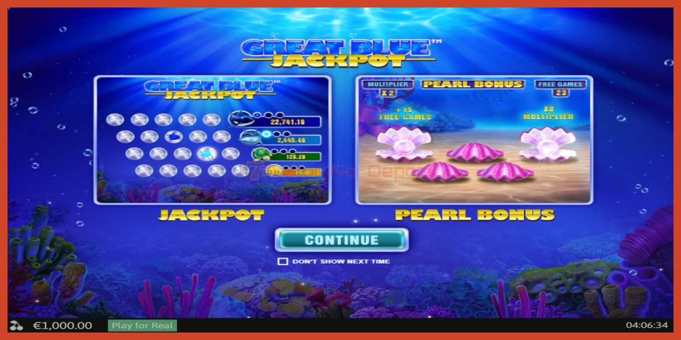 Slot screenshot: Great Blue Jackpot no deposit, number - 1