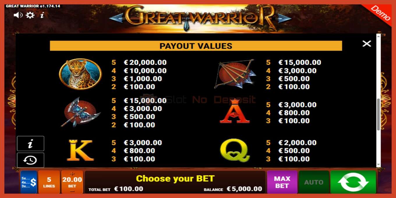 Slot screenshot: Great Warrior no deposit, number - 4