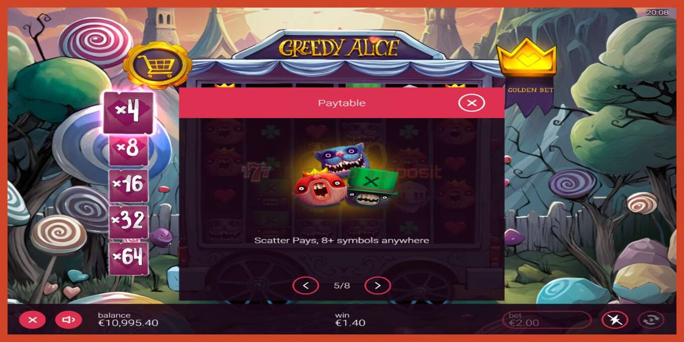 Slot screenshot: Greedy Alice no deposit, number - 4