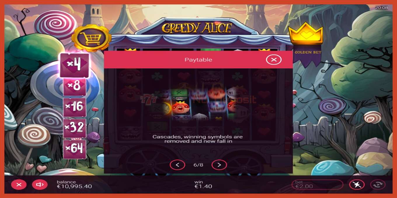 Slot screenshot: Greedy Alice no deposit, number - 5