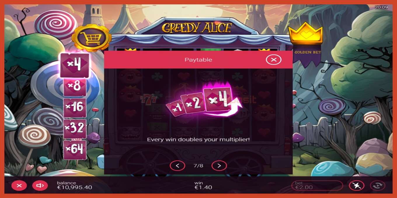 Slot screenshot: Greedy Alice no deposit, number - 6