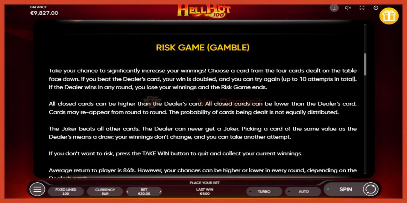 Slot screenshot: Hell Hot 100 no deposit, number - 5