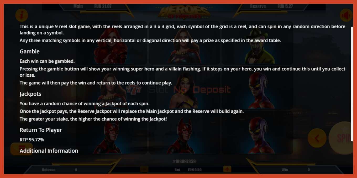 Slot screenshot: Heroes of Fortune no deposit, number - 7