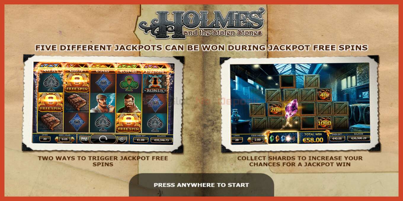 Slot screenshot: Holmes and the Stolen Stones no deposit, number - 1