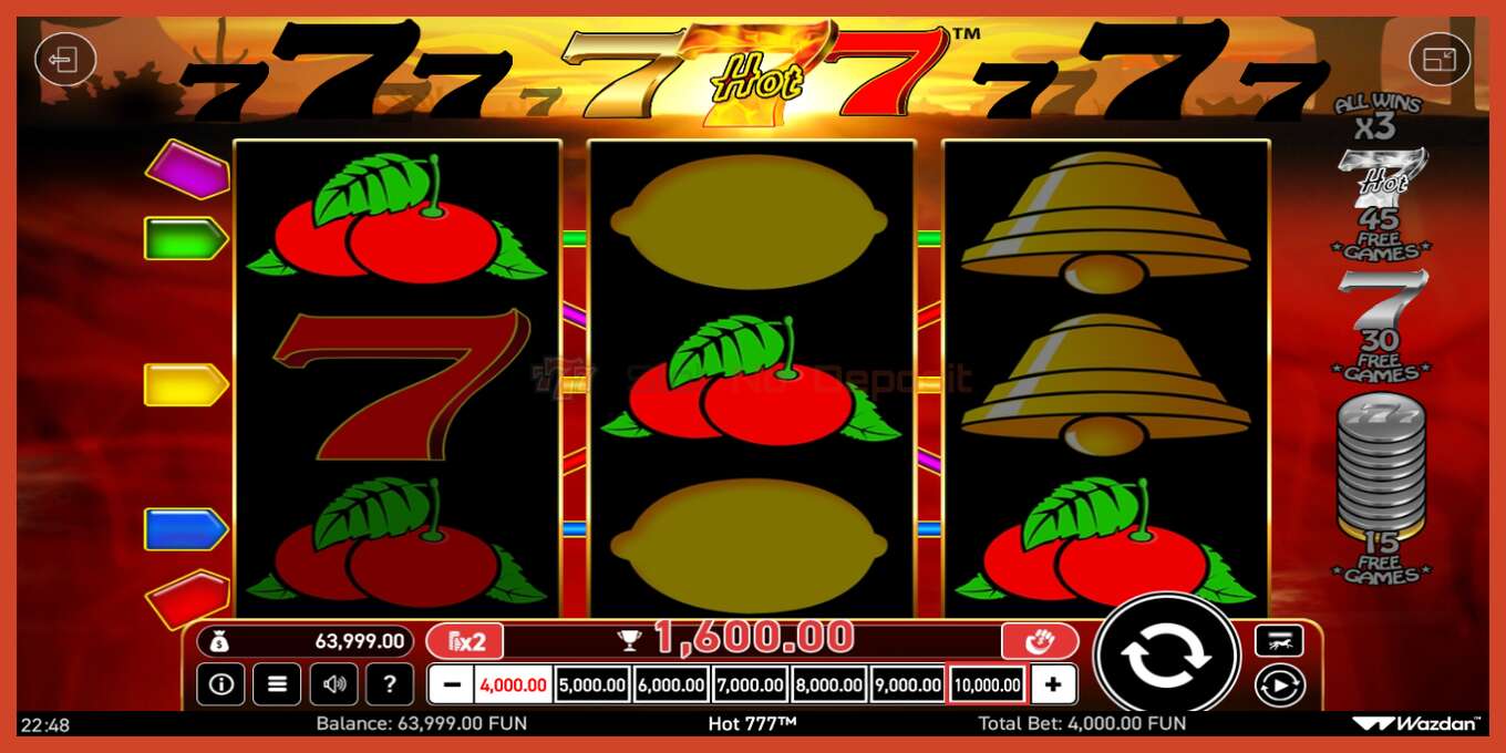 Slot screenshot: Hot 777 no deposit, number - 3