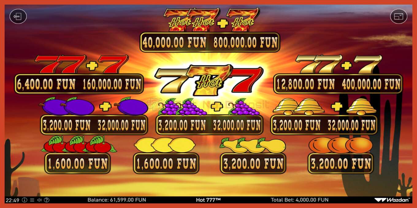 Slot screenshot: Hot 777 no deposit, number - 4