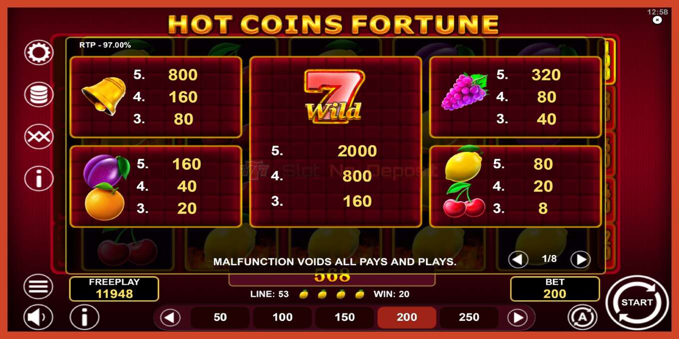 Slot screenshot: Hot Coins Fortune no deposit, number - 5