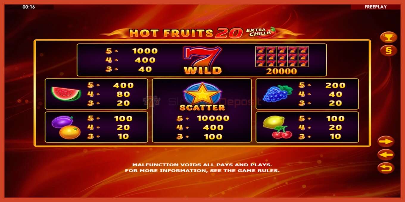 Slot screenshot: Hot Fruits 20 Extra Chillis bez depozita, broj - 4