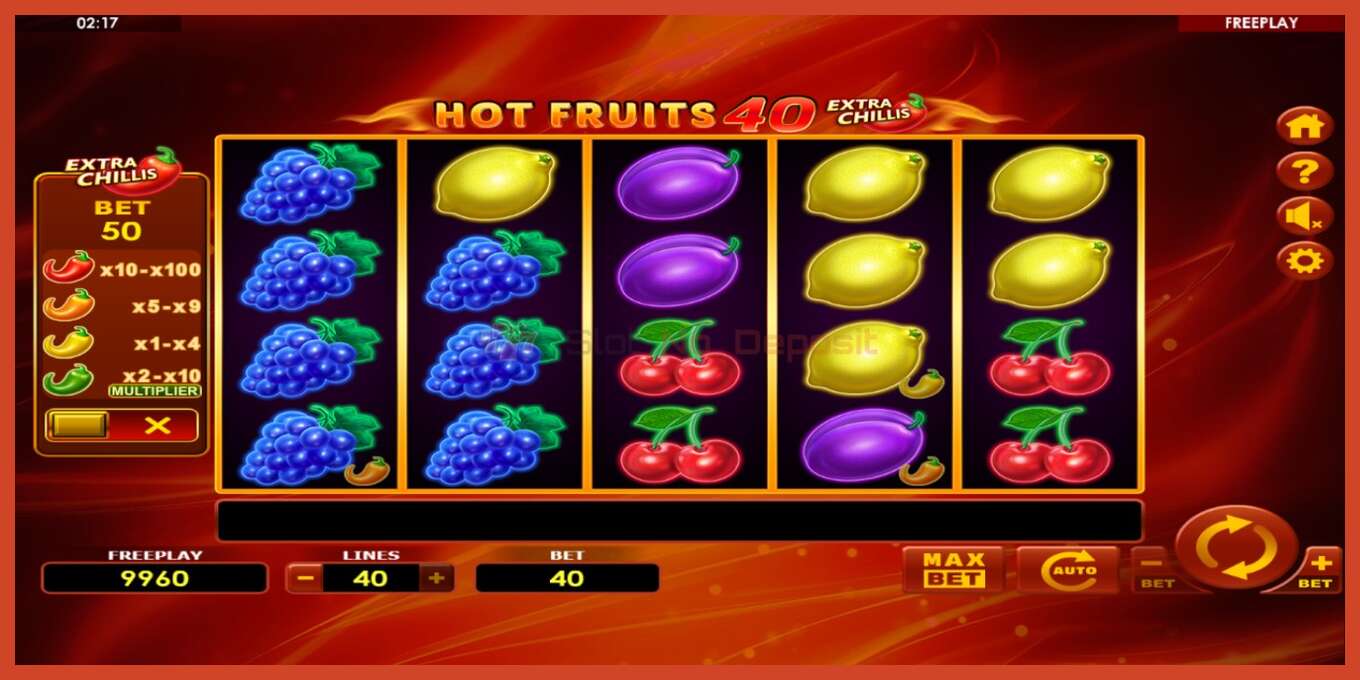 Slot screenshot: Hot Fruits 40 Extra Chillis no deposit, number - 2