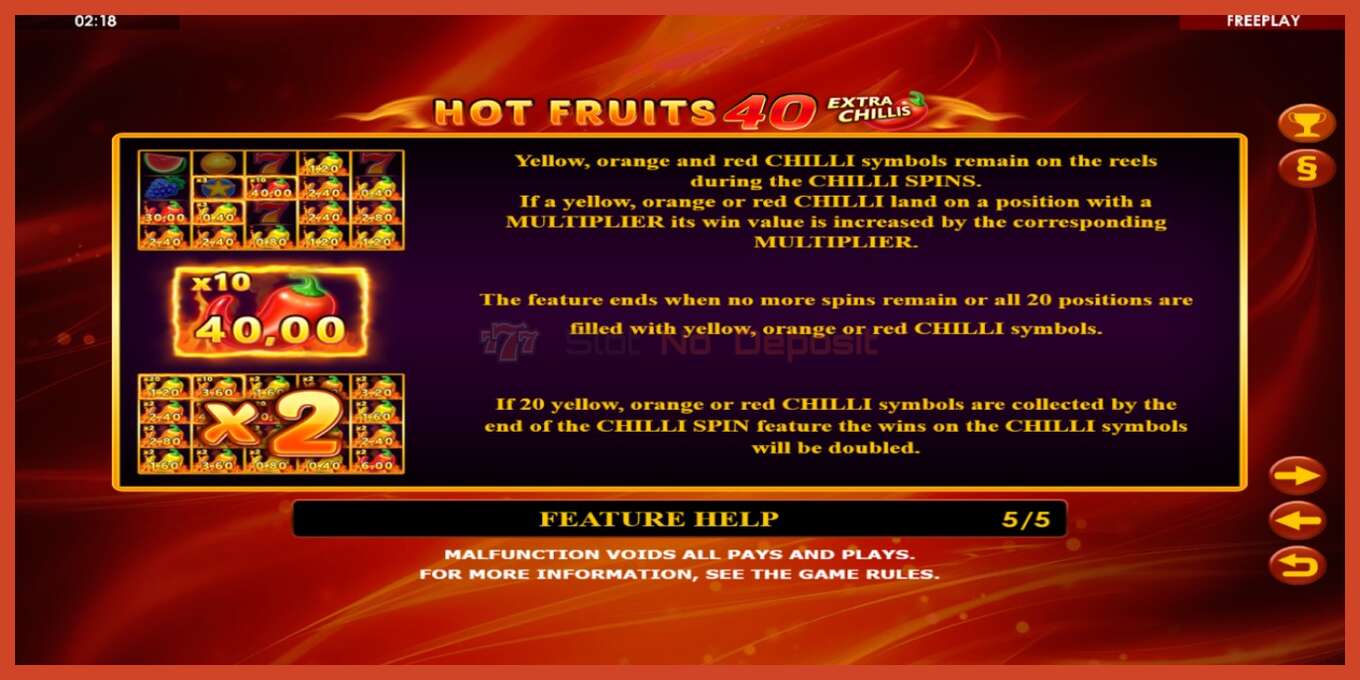 Slot screenshot: Hot Fruits 40 Extra Chillis no deposit, number - 6