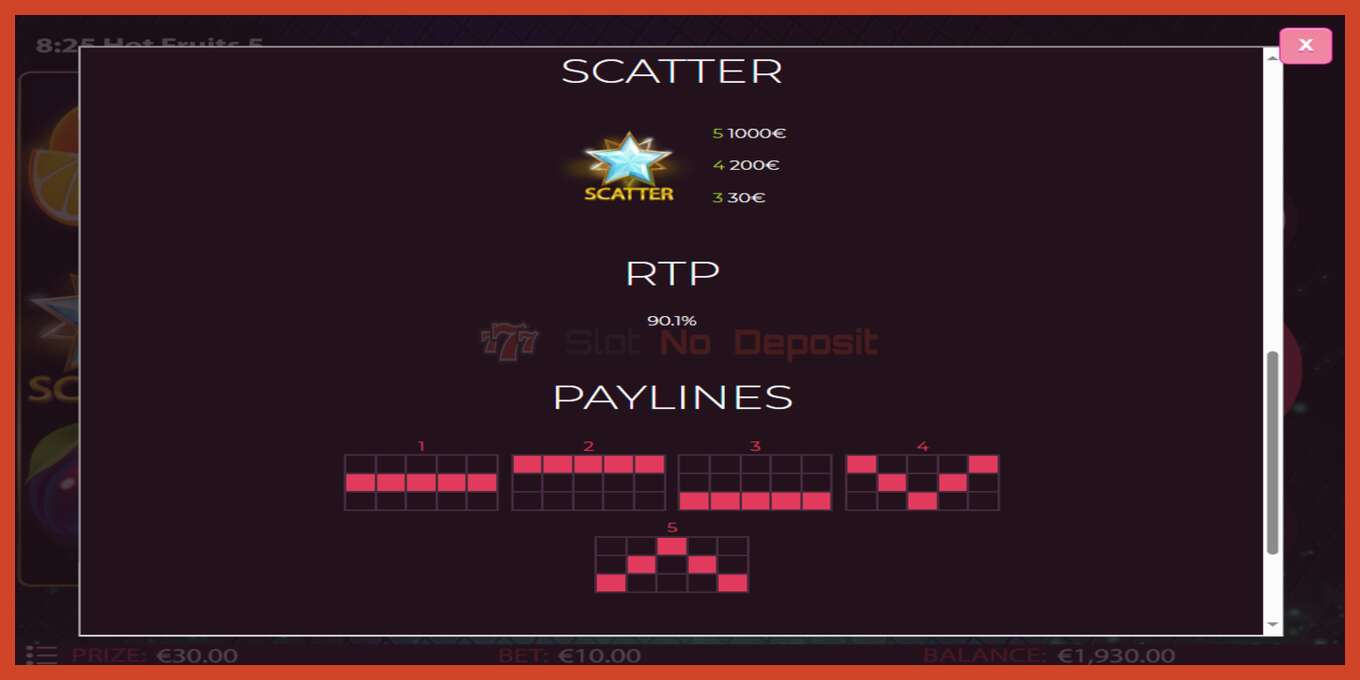 Slot screenshot: Hot Fruits 5 no deposit, number - 5