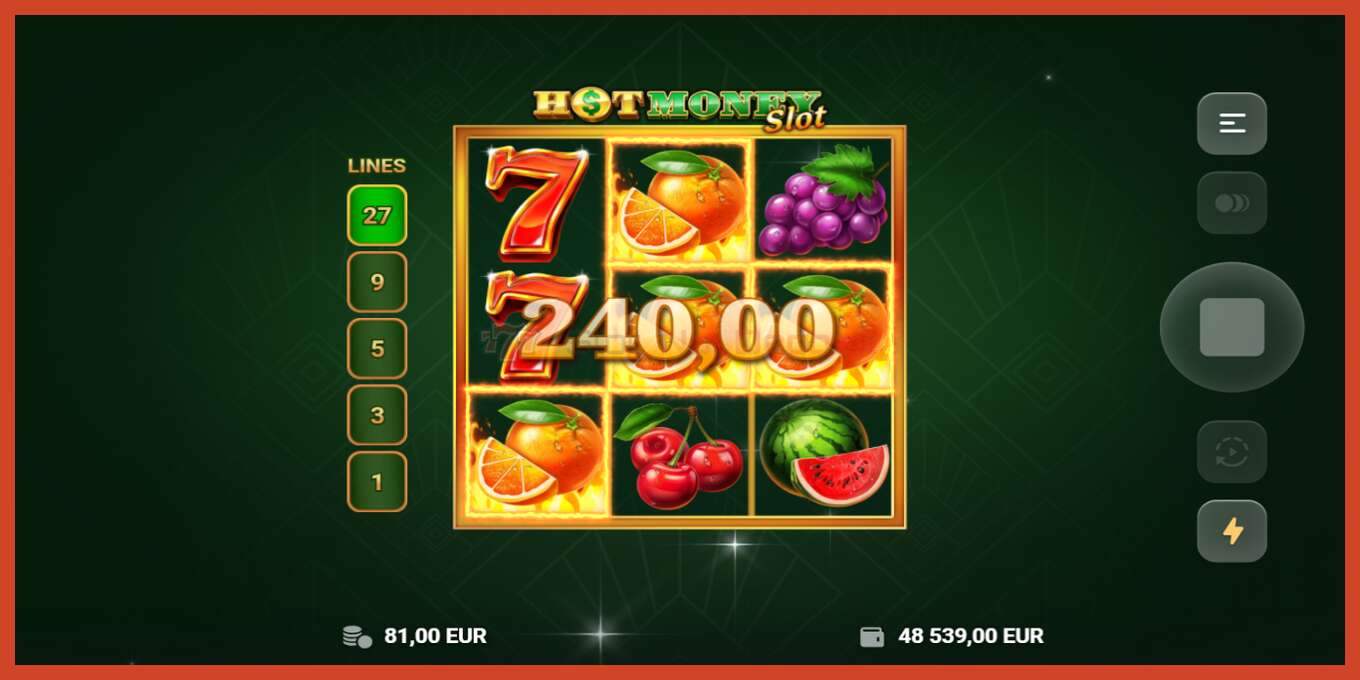 老虎机截图: Hot Money Slot 没有押金, 数字 - 3