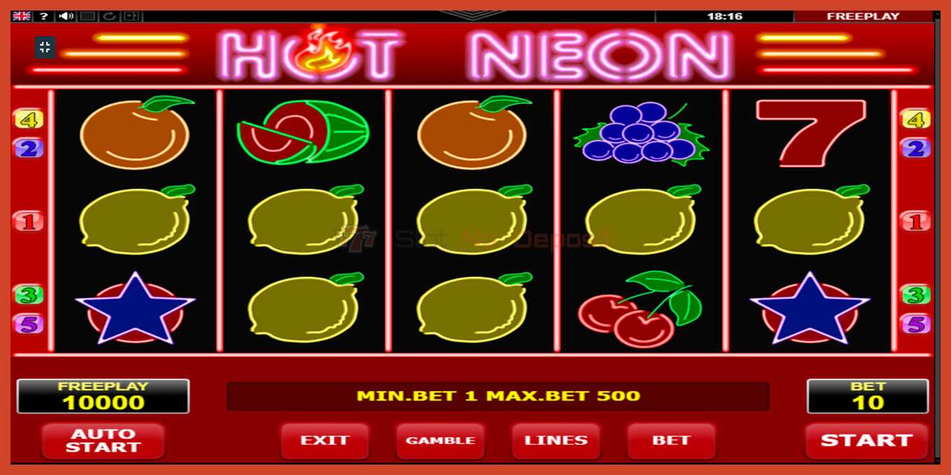 Slot screenshot: Hot Neon no deposit, number - 1