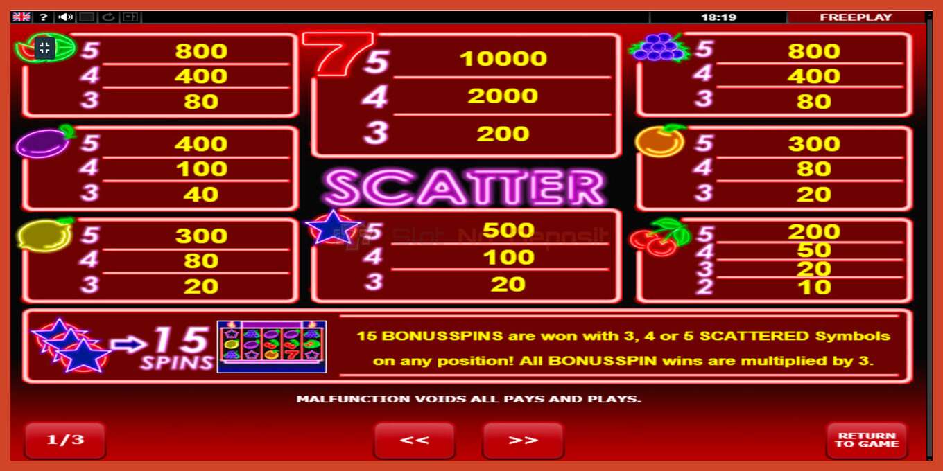 Slot screenshot: Hot Neon no deposit, number - 5