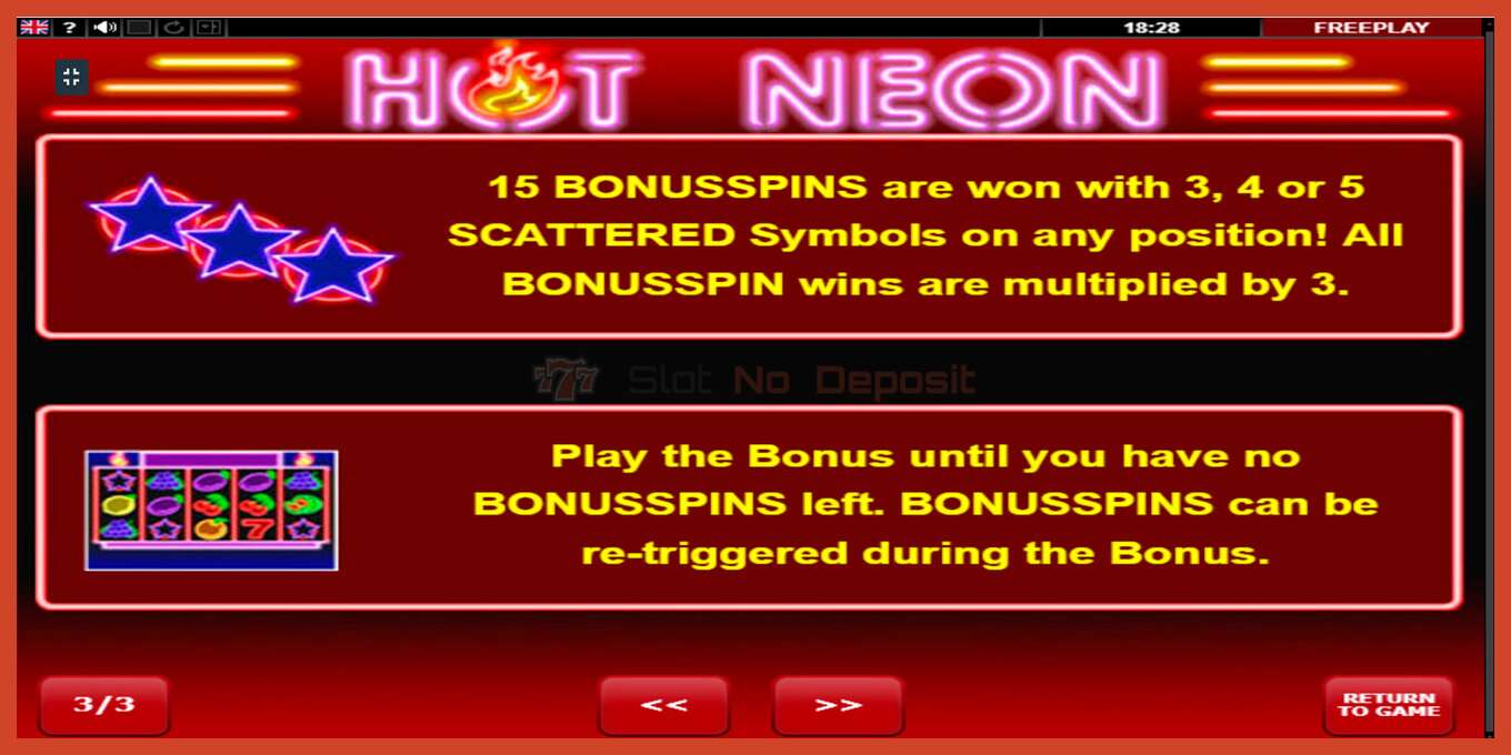 Slot screenshot: Hot Neon no deposit, number - 7