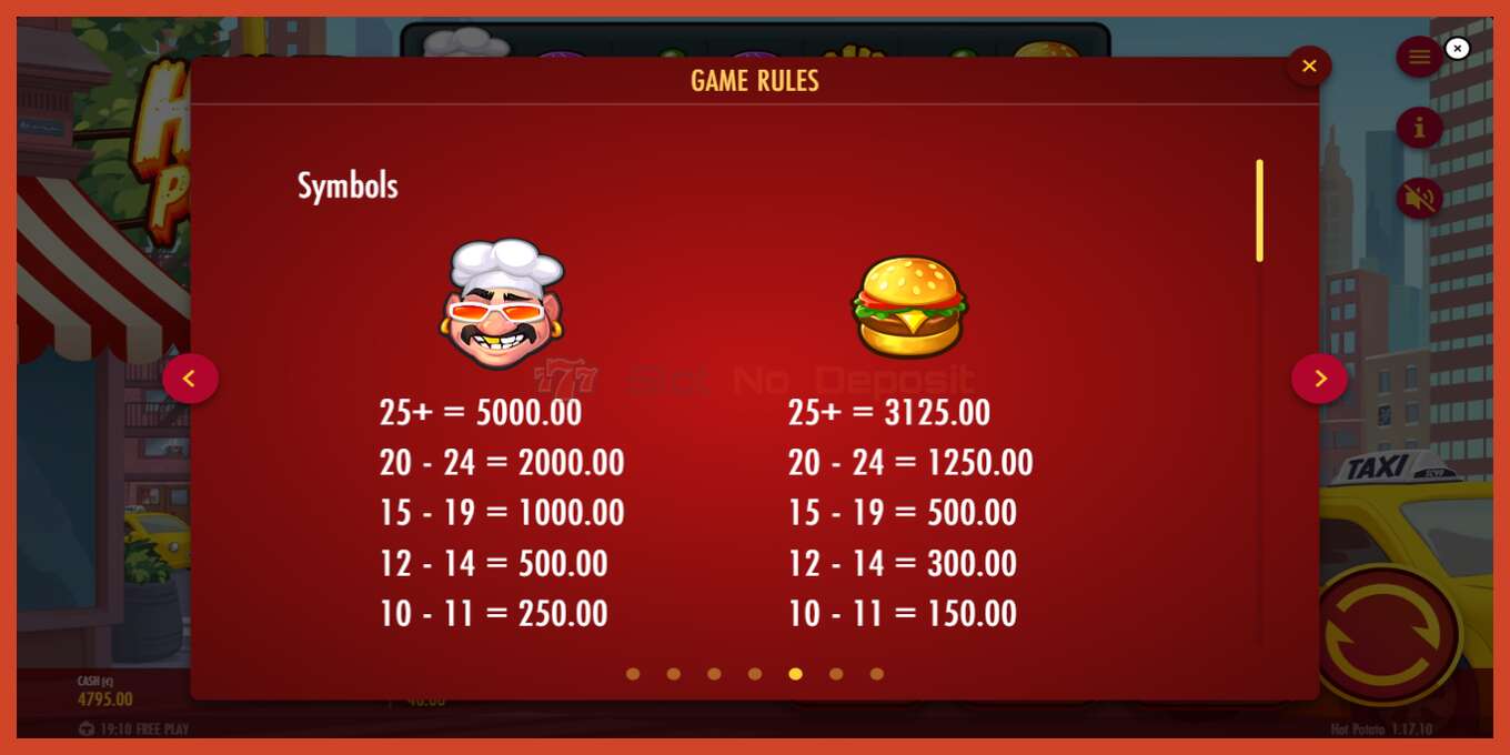 Tangkapan skrin slot: Hot Potato! tiada deposit, nombor - 7