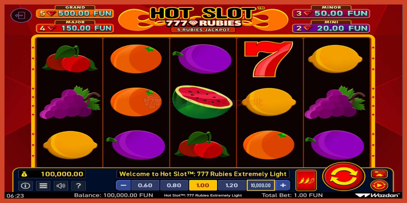 Pesa ekraanipilt: Hot Slot 777 Rubies Extremely Light deposiiti pole, number - 2